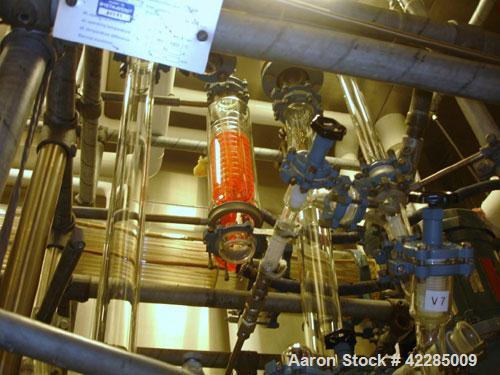Used Buchi Reactor Train consisting of: (1) Buchi 160 liter glass reactor, 600mm diameter, removable dish top, dish bottom. Internal rated -1/+0.3 bar (-14.5/4.3 psig) +200/-60 deg C, jacket rated -1...
