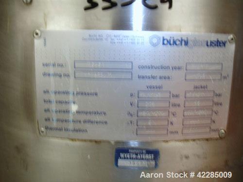 Used Buchi Reactor Train consisting of: (1) Buchi 160 liter glass reactor, 600mm diameter, removable dish top, dish bottom. Internal rated -1/+0.3 bar (-14.5/4.3 psig) +200/-60 deg C, jacket rated -1...