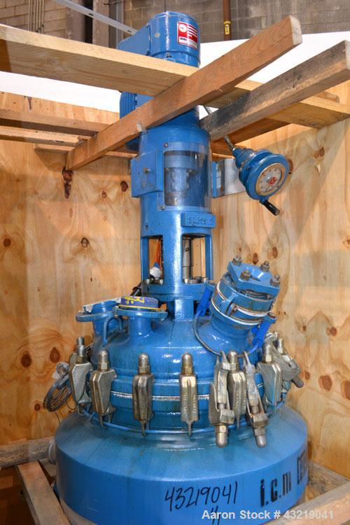 Used Technoglass Glass Lined Reactor, 210 Liter (55.4 Gallon), Vertical. Approximate 24" diameter x 24" straight side. Clamp on dished top, dish bottom. Internal rated 6/-1 bar (87/-14.5 psi) at -20 ...