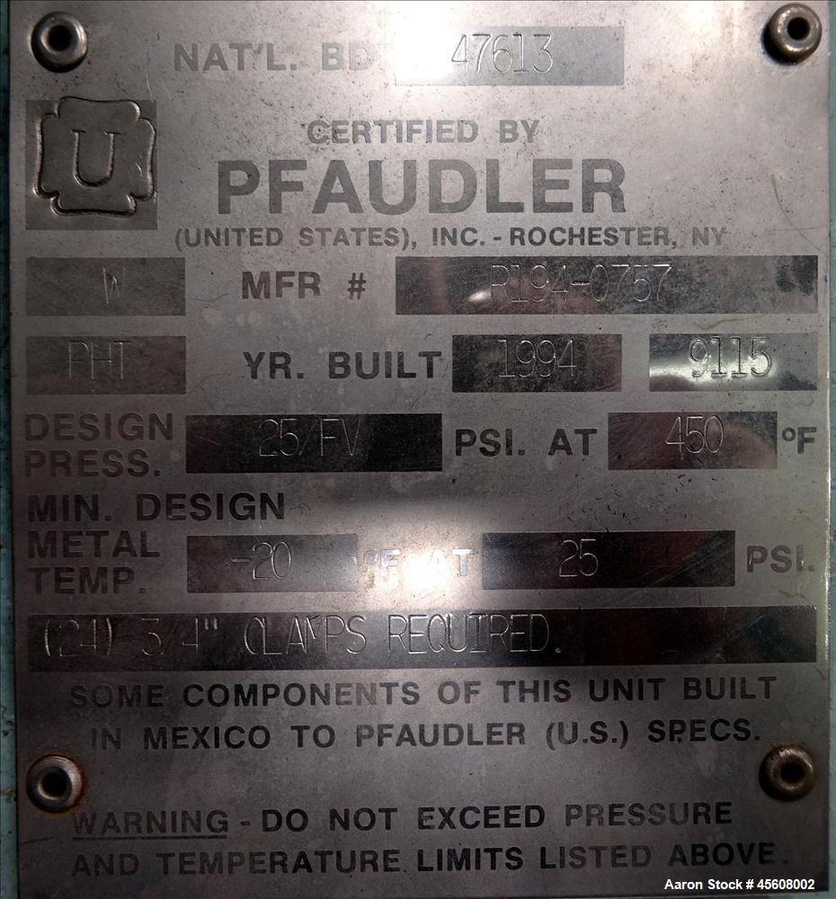 Used Pfaudler Glass Lined Reactor, 50 Gallon, 3315 Blue Glass, Vertical.