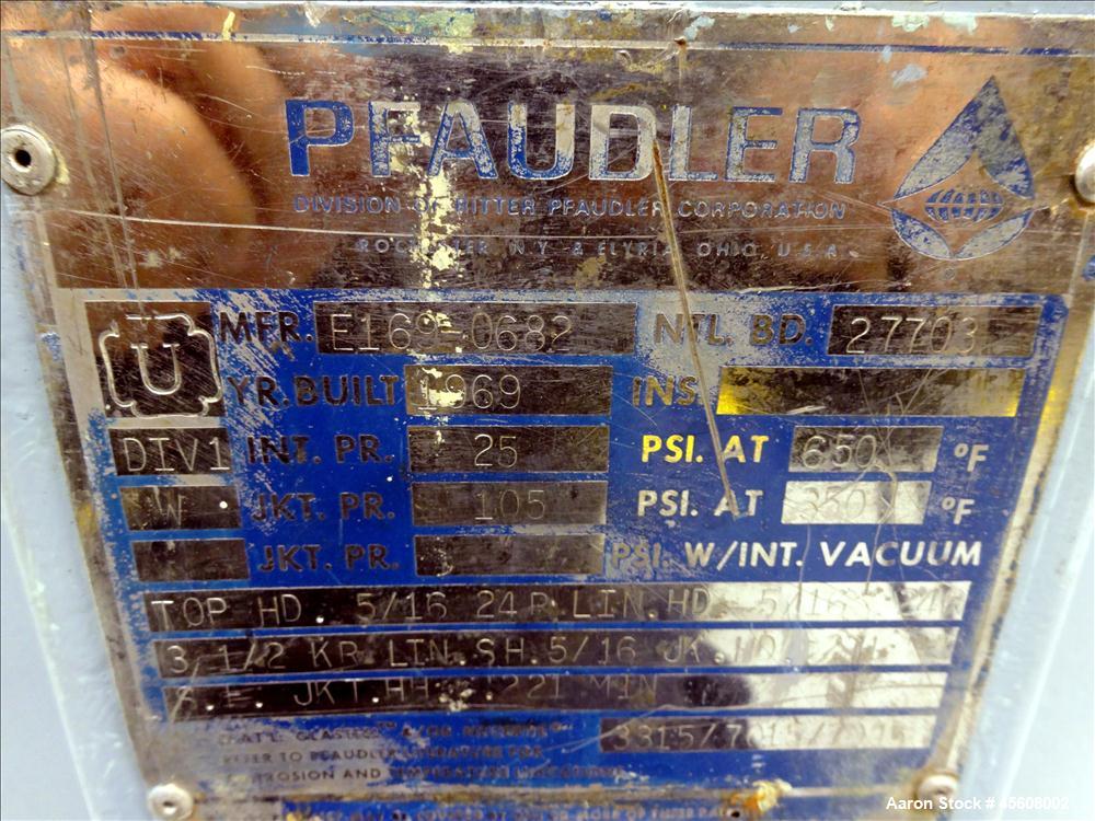 Used Pfaudler Glass Lined Reactor, 50 Gallon, 3315 Blue Glass, Vertical.