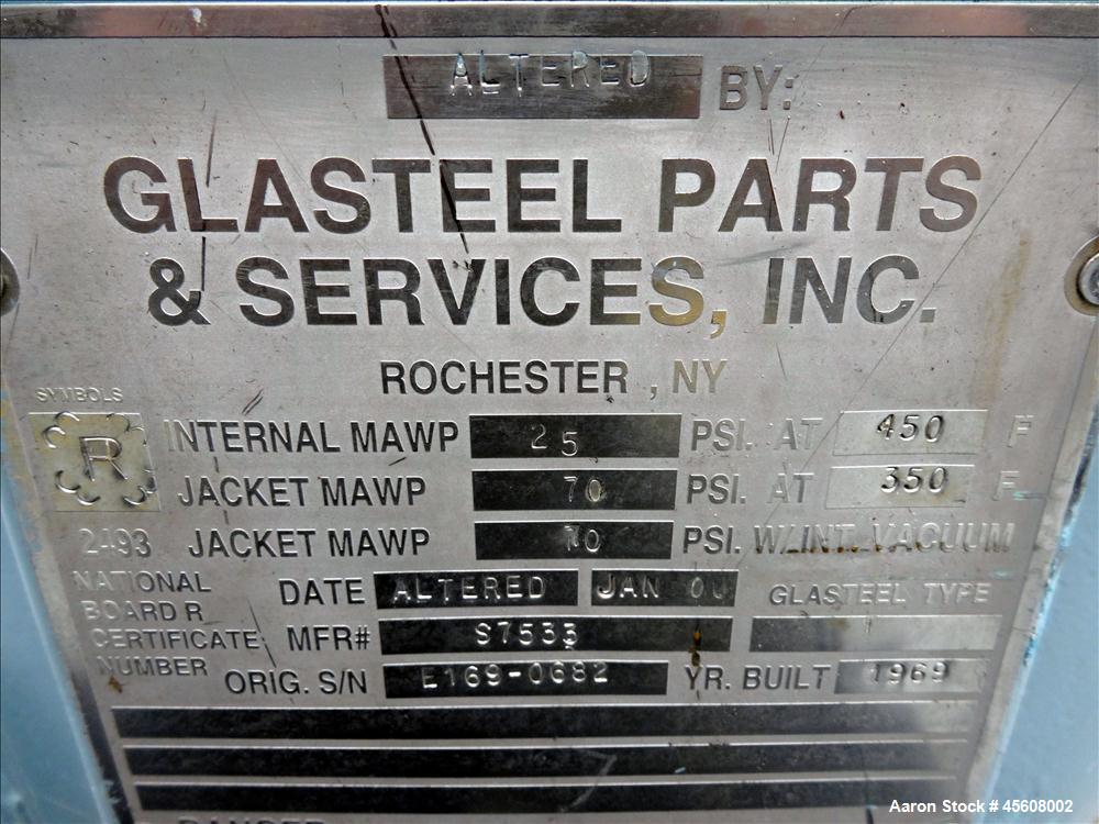 Used Pfaudler Glass Lined Reactor, 50 Gallon, 3315 Blue Glass, Vertical.
