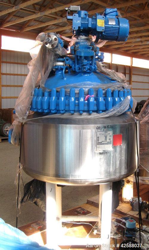 Used Pfaudler Glass Lined Reactor, 50 gallon, model E32-50-100-150. 32'' Diameter x 12'' straight side. 2:1 Elliptical bolt on head, 2:1 elliptical bottom. Internal rated 100 psi/FV at -20 to 450 deg...