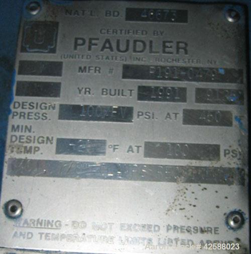 Used Pfaudler Glass Lined Reactor, 200 gallon, model E40-200-100-150. 40" Diameter x 30" straight side. 2:1 Elliptical bolt on head, 2:1 elliptical bottom. Internal rated 100 psi/FV at -20 to 450 deg...