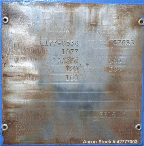 Used Pfaudler Clamp Top Glass Lined Reactor, 10 Gallon, 3315 Blue Glass. Vertical. Approximately 14’’ diameter x 14’’ straight side, dished bolt on top, dish bottom. Internal rated 148/FV psi at 450 ...