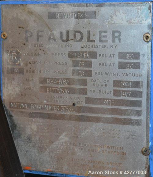 Used Pfaudler Clamp Top Glass Lined Reactor, 10 Gallon, 3315 Blue Glass. Vertical. Approximately 14’’ diameter x 14’’ straight side, dished bolt on top, dish bottom. Internal rated 148/FV psi at 450 ...