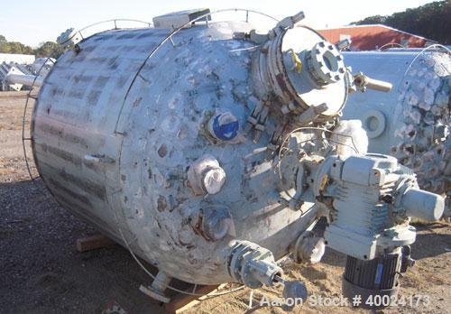 Used Pfaudler K Series Glass Lined Reactor, 750 gallon, 9129 white glass, model KC-60-750-100. 60" diameter x 60" straight side, dished top and bottom. Internal rated 100 psi/fv at 450 deg.f. or 70/f...