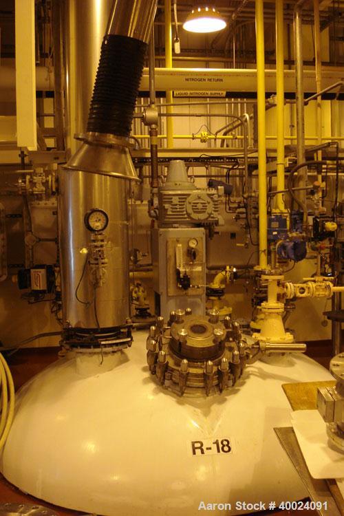 Used: Pfaudler K series glass lined dual rated, lethal service reactor, 1500 gallon, 9129 white glass, model KC-78-1500-100-90. 78" diameter x 65" straight side, dished top,coned bottom. Internal rat...