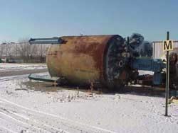 Used Pfaudler K Series Glass Lined Reactor, 5000 Gallon, Model K-102-5000. 5015 Blue glass. 102" Diameter x 138" straight side, dished top and bottom. Internal rated 100 psi/FV at 450 deg F, jacket i...