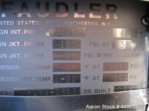 Used Pfaudler Glass Lined Reactor, 100 gallons, model R30-100-150-105, rated 150 psi and full vacuum at 450 F internal, jacketed for 90 psi and full vacuum at 350 F, 2.5 DTW Pfaudler agitator drive w...