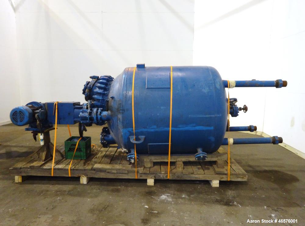 Used Pfaudler Closed Top Glass Lined Reactor, 500 Gallon, Vertical.