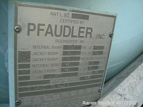 Unused- Pfaudler Glass Lined Reactor Body, 750 gallon. 60" diameter x 56" straight side, dished top and botoom. 9129 glass with calibration lines. Internal rated 100 psi/FV at 450 deg F, jacket rated...