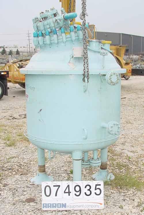 USED:Pfaudler closed tank glass lined reactor, model RA48-300,300 gallon, vertical. 9129 glass. 48" diameter x 36" straight side. Semi-elliptical top and bottom. Internal rated 100 psi/FV at 450 deg ...