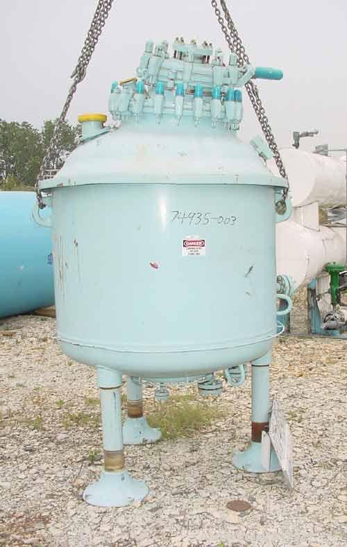 USED:Pfaudler closed tank glass lined reactor, model RA48-300,300 gallon, vertical. 9129 glass. 48" diameter x 36" straight side. Semi-elliptical top and bottom. Internal rated 100 psi/FV at 450 deg ...