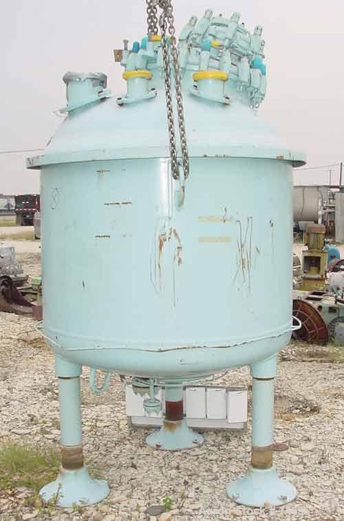 USED:Pfaudler closed tank glass lined reactor, model RA48-300,300 gallon, vertical. 9129 glass. 48" diameter x 36" straight side. Semi-elliptical top and bottom. Internal rated 100 psi/FV at 450 deg ...