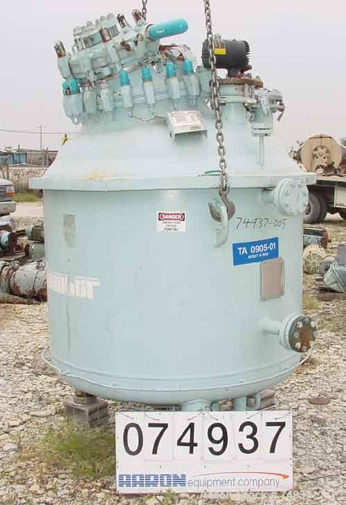 USED:Pfaudler closed tank glass lined reactor, model RA48-300,300 gallon, vertical. 9115 glass. 48" diameter x 36" straight side.Semi-elliptical top and bottom. Internal rated 100 psi/FV at 450 deg F...