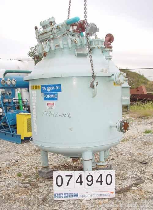 USED:Pfaudler closed tank glass lined reactor, model RA48-300,300 gallon, vertical. 9115 glass. 48" diameter x 36" straight ...