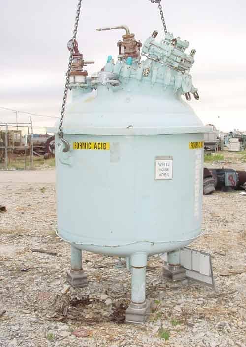 USED:Pfaudler closed tank glass lined reactor, model RA48-300,300 gallon, vertical. 9115 glass. 48" diameter x 36" straight ...