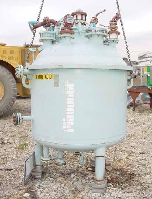 USED:Pfaudler closed tank glass lined reactor, model RA48-300,300 gallon, vertical. 9115 glass. 48" diameter x 36" straight side.Semi-elliptical top and bottom. Internal rated 100 psi/FV at 450 deg F...