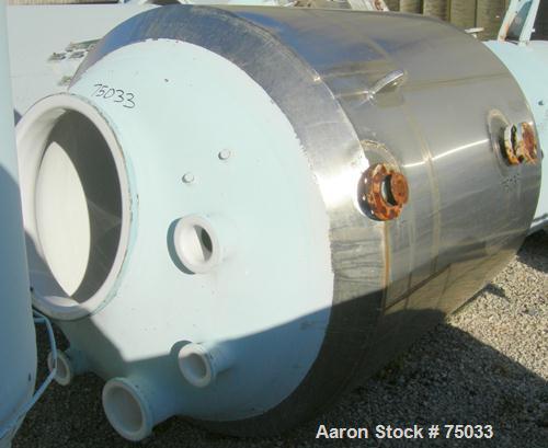 USED:Pfaudler closed tank glass lined reactor, model RA48-500, 500 gallon, vertical. 9129 white glass. 48" diameter x 65" straight side. Semi-elliptical top and bottom. Internal rated 100 psi/FV at 4...