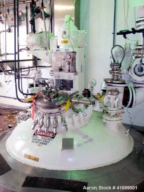 Used Pfaudler Glass Lined Reactor, 2000 Gallon, Model RA78-2000-100-90, 9119 Blue Glass, Vertical. Internal rated 100 psi/FV at 450 deg.f., and -76 deg.f. at 40 psi, jacket rated 90 psi at 450 deg.f....