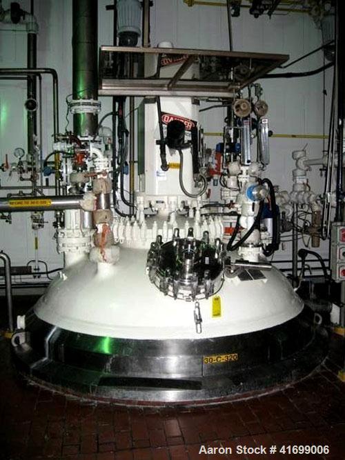Used Pfaudler Glass Lined Reactor, 3000 Gallon, Model RA96-3000-100-90, 9119 Blue Glass, Vertical. Internal rated 100 psi/FV at 450 deg.f., and -50 deg.f. at 40 psi, jacket rated 90 psi at 450 deg.f....
