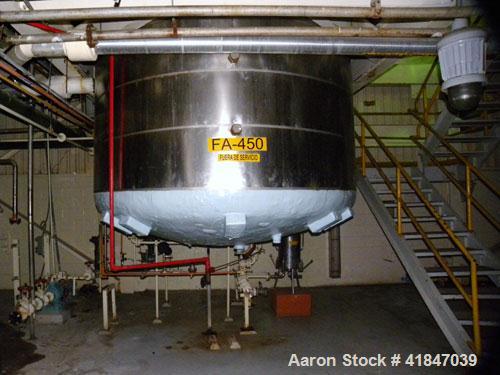 Used Pfaudler Glass Lined Reactor, 3000 gallon, model RA96-3000-100-90, 9129 white glass with calibration lines, vertical. Approximately 96" diameter x 96" straight side. Dished top and bottom. Inter...