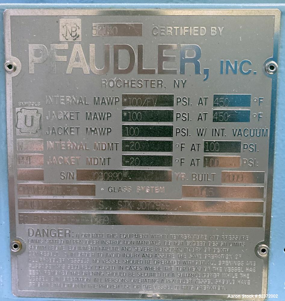 Used- Pfaudler 200 Gallon Glass Lined Reactor