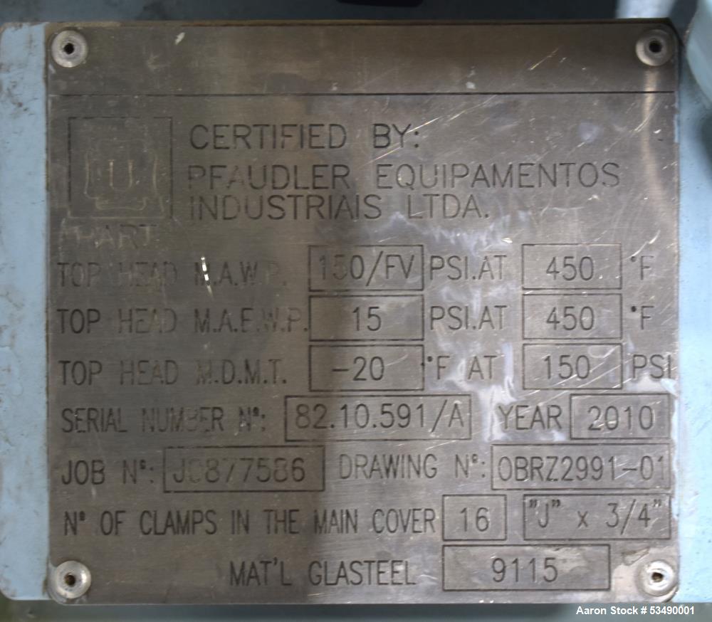 Pfaudler 10 Gallon Model RT14-10 Glass Lined 9115 Vertical Reactor
