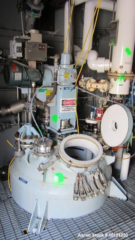 Used Pfaudler K-series Glass Lined Reactor, Approximately 500 Gallons. White glass, rated 300 PSI / full vacuum at 450 degrees F. Jacket rated 100 PSI at 450 degrees F. 7.5 hp SRW drive with dry mech...