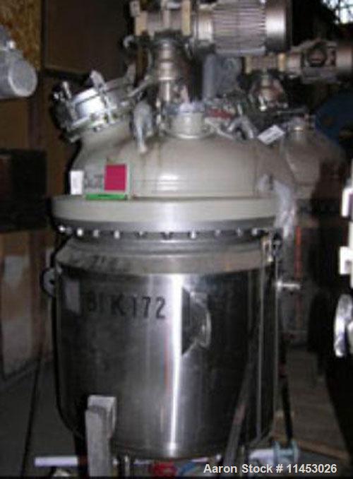 Unused-100 gallon Pfaudler glass lined reactor rated 100 psi and full vacuum @ 450 F internal, jacketed for 100 psi @ 350 de...