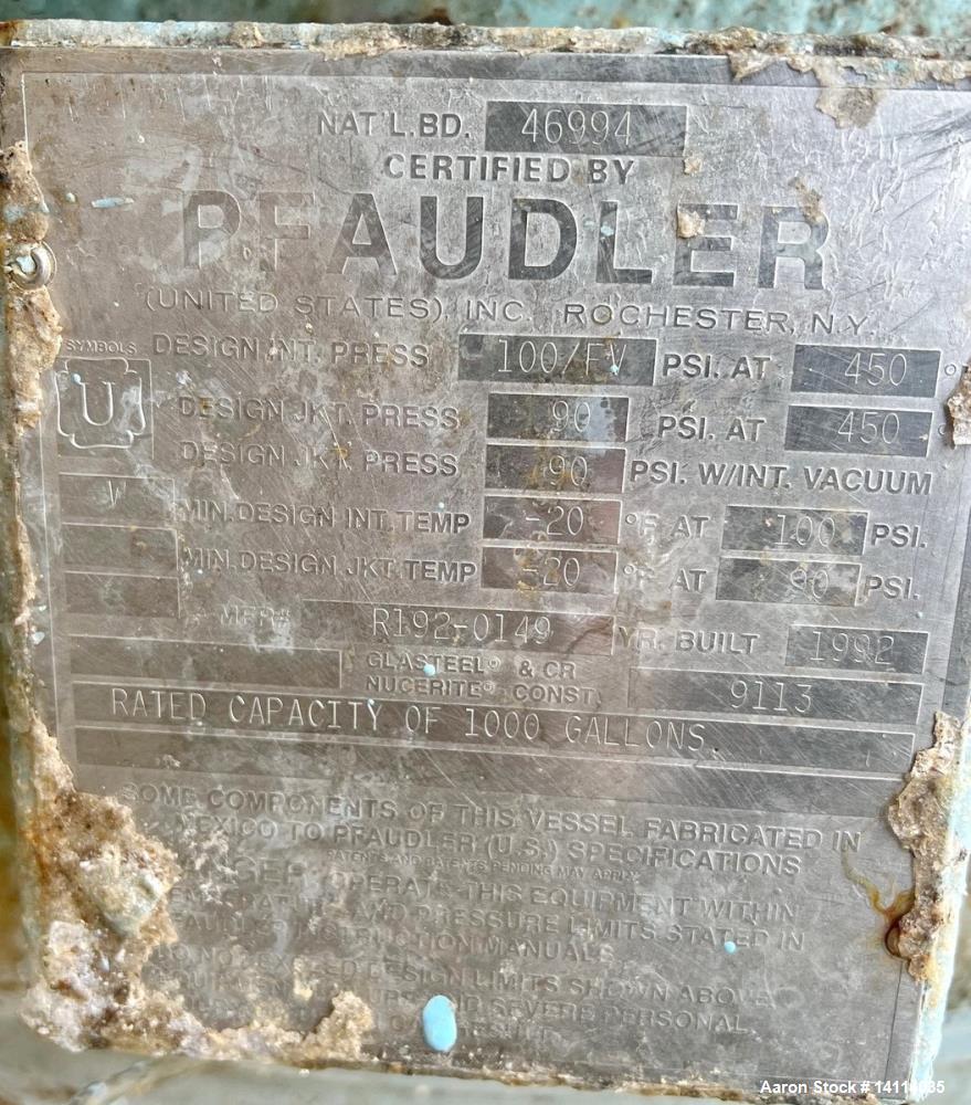Used 1,000 Gallon Pfaudler Glass Lined Reactor