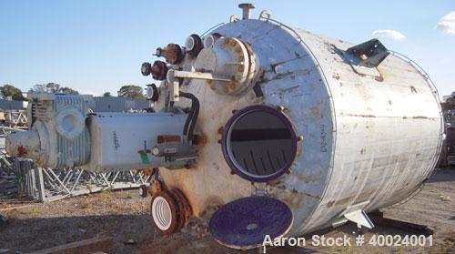 Used Pfaudler K Series Glass Lined Reactor, 4000 gallon, 9129 white glass with calibration lines. Approximately 8' diameter x 9'6" straight side, dished top and bottom. Internal rated 125 psi and ful...