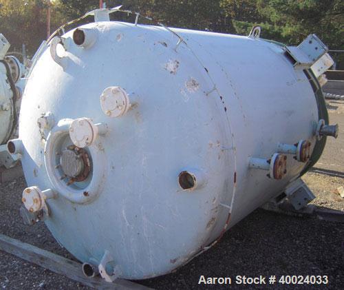 Used Pfaudler K Series Glass Lined Reactor, 1000 gallon, 9129 white glass with calibration lines. Approximately 5' diameter x 6' straight side, dished top and bottom. Internal rated 125 psi and full ...