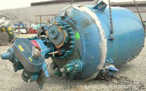 Used: Pfaudler glass lined reactor, 2000 gallon, 5015 blue glass, RA series,vertical. Approximately 76" diameter x 84" straight side, dished top and bottom. Internal rated 100/fv psi at 450 deg.f., j...