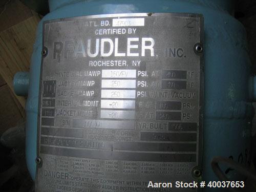 Used Pfaudler Glass Lined Reactor, 2 Gallon, 9115 Glass. Internal rated 150 psi/fv at 450 deg F, jacket rated 250 psi at 350 deg F. Serial #J000368, National Board #47903, built 1995.