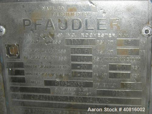 Reglassed/Unused-  Pfaudler glass lined reactor, 1000 gallon, vertical.  Approximately 60" diameter x 78" straight side, dish top and bottom, pharmaceutical grade white glass with calibration lines. ...