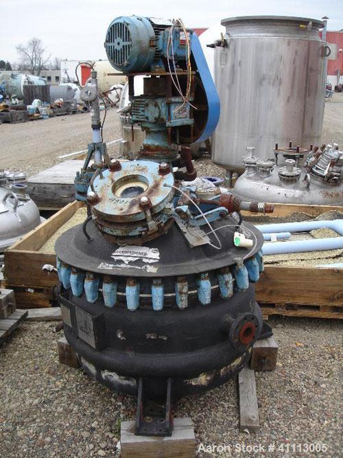 Used- Pfaudler Glass Lined Reactor, 50 gallon, 5015 glass, vertical. Clamp top head. Internal rated 100 psi and full vacuum ...