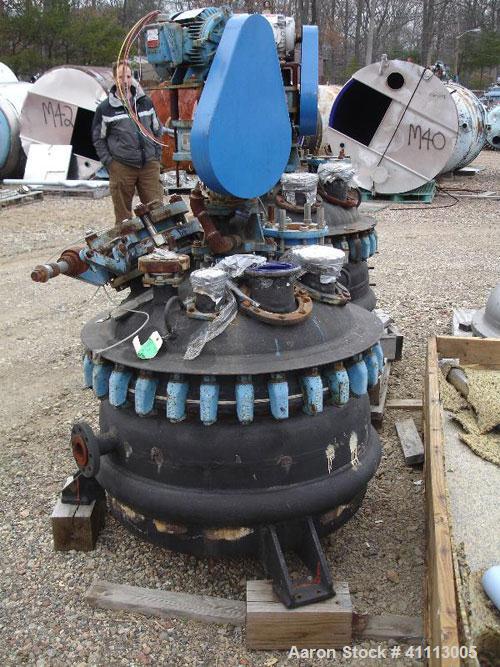 Used Pfaudler Glass Lined Reactor, 50 gallon, 5015 glass, vertical. Clamp top head. Internal rated 100 psi and full vacuum at 450 deg F, carbon steel jacket rated 90 psi at 350 deg F. 2.5DTW Pfaudler...