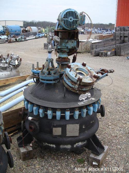 Used Pfaudler Glass Lined Reactor, 50 gallon, 5015 glass, vertical. Clamp top head. Internal rated 100 psi and full vacuum at 450 deg F, carbon steel jacket rated 90 psi at 350 deg F. 2.5DTW Pfaudler...