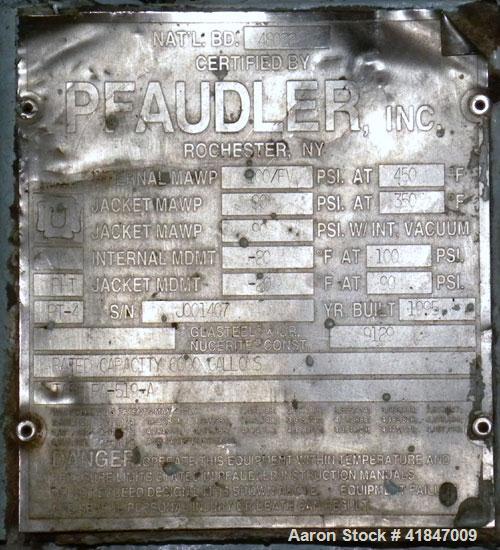 Used Pfaudler Glass Lined Reactor, 6000 Gallon, 9129 White Glass With Calibration Lines, Vertical. Approximately 108" diameter x 144" straight side. Dished top and bottom. Internal rated 100/FV psi a...