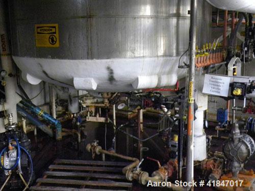 Used Pfaudler Glass Lined Reactor, 5000 gallon, 9129 white glass with calibration lines, vertical. Approximately 102" inside diameter x 121" straight side. Dished top and bottom. Internal rated 100/F...