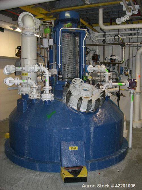 Used Pfaudler Glass Lined Reactor, approximately 2114 gallon (8,000 liter working capacity), vertical. Welded dished top and bottom. Internal rated 6.6 bar/full vacuum (95 psi/FV) at -29 to 200 deg C...