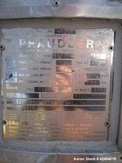 Used- 75 Gallon Pfaudler Glass Lined Reactor