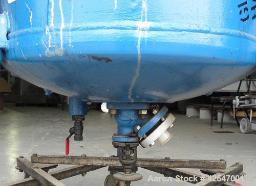 Used Pfaudler Glass Lined Reactor, 50 gallon, 5015 blue glass, vertical. Approximate 26" diameter x 18" straight side, clamp dish top, dish bottom. Internal rated 25 psi/full vacuum at –20 to 450 deg...