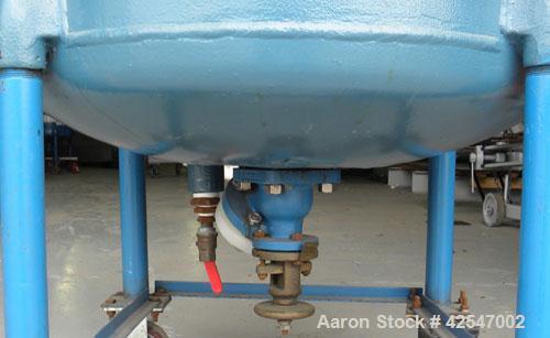 Used Pfaudler Glass Lined Reactor, 50 gallon, 5015 blue glass, vertical. Approximate 26" diameter x 18" straight side, Clamp dish top, dish bottom. Internal rated 25 psi/full vacuum at 450 deg F, car...
