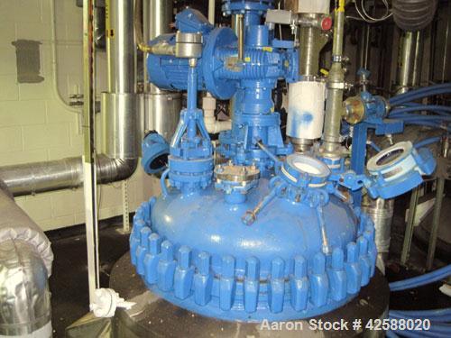 Used Pfaudler Glass Lined Reactor, 100 gallon, model E32-100-100-150. 32" Diameter x 24" straight side. 2:1 Elliptical bolt on head, 2:1 elliptical bottom. Internal rated 100 psi/FV at -20 to 450 deg...