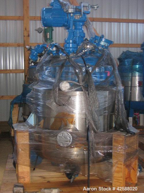 Used Pfaudler Glass Lined Reactor, 100 gallon, model E32-100-100-150. 32" Diameter x 24" straight side. 2:1 Elliptical bolt on head, 2:1 elliptical bottom. Internal rated 100 psi/FV at -20 to 450 deg...