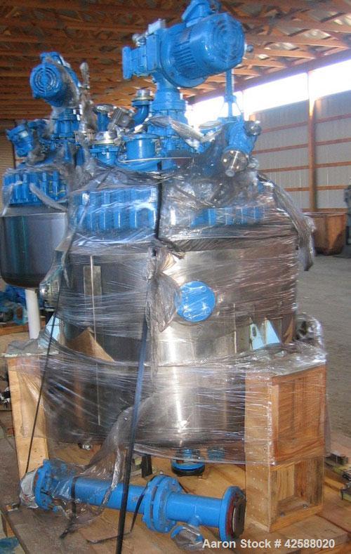 Used Pfaudler Glass Lined Reactor, 100 gallon, model E32-100-100-150. 32" Diameter x 24" straight side. 2:1 Elliptical bolt on head, 2:1 elliptical bottom. Internal rated 100 psi/FV at -20 to 450 deg...