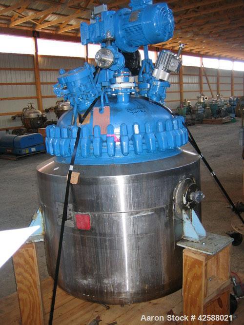 Used Pfaudler Glass Lined Reactor, 100 gallon, model E32-100-100-150. 32" Diameter x 24" straight side. 2:1 Elliptical bolt on head, 2:1 elliptical bottom. Internal rated 100 psi/FV at -20 to 450 deg...